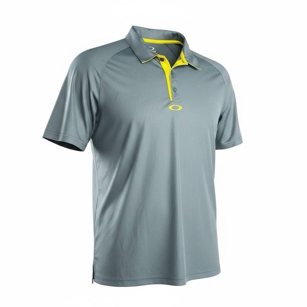 Oakley Polo Shirt Mens Large Gray Yellow Accent Performance Golf